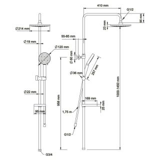 Душевая стойка Swedbe Hermes 5116B с термостатическим смесителем для ванны чёрный